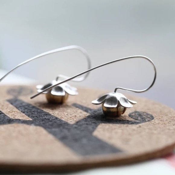 S925 Flower Long Fish Hook Earrings - Picture 4 of 9